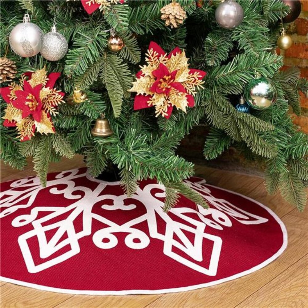 Christmas Burlap Tree Skirt, 30 Inch Farmhouse Red Tree Mat, Red